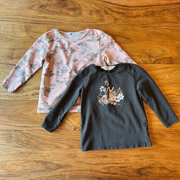 H&M Unicorn & Bunny Long Sleeve T-Shirt Bundle x2 Size 3/4T (2-4 years old) - Picture 1 of 9